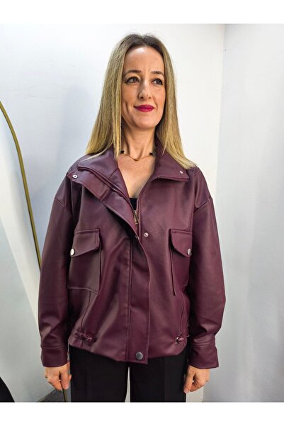 HSNGIYIM سترة جلدية مرنة