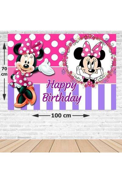 Parti Dükkanım Πανό γενεθλίων Μίνι Μάους σε ροζ χρώμα, χωρίς φωτογραφία, 70*1...