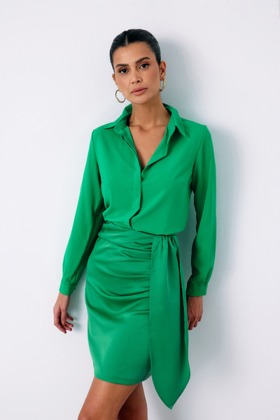 Sateen Klasik Düz Gömlek - Yeşil