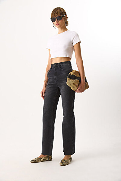 VENA Wanda Extra High Waist Black Wide Leg Jean Pants-Black