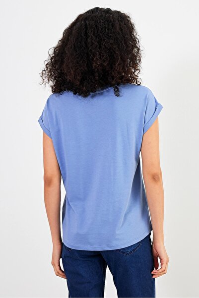 VENA Tricou Shine cu gât rotund imprimat cu croială normală-albastru cer