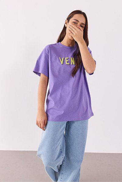 VENA Μπλουζάκι Oversize με τυπωμένο λογότυπο-ΛΙΛΑ