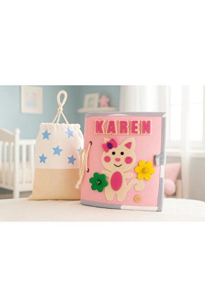 Dinootoys Montessori Kedi Kapak 1 Yaş Eğitici Aktivite Keçe Kitap 10 Sayfa