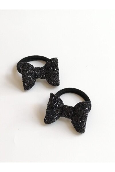 Toka Perisi Black Glittery Mini Bow Buckle 2-Piece Hair Elastics