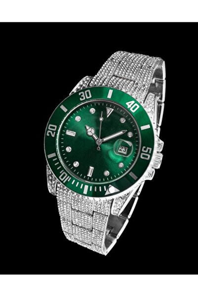 ÇENÇEN Full Taşlı Mavi Kadran Iced Submariner Case Watch
