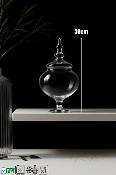 Maloria Ayaklı Kapaklı Cam Drajelik | 30cm - Tekli