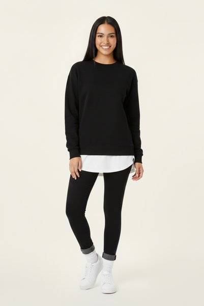 Rejt Nine Women's Sweatshirt Crew Neck Regular Fit Cotton Lined 3 Thread Ribbed