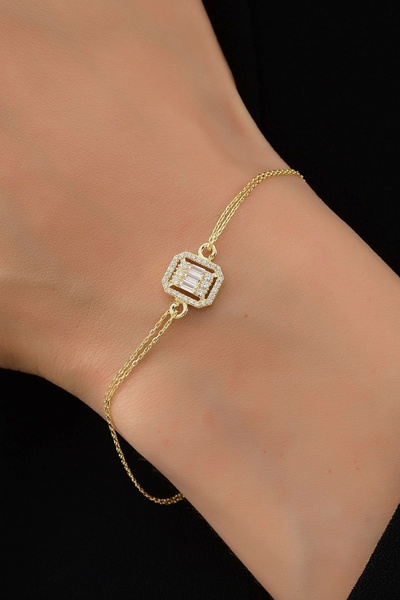 Çgk Çiğdem Gürel Kuyumculuk ÇGK “Halo” 8 Ayar Altın Baget Taşlı Zincir Bilekl...