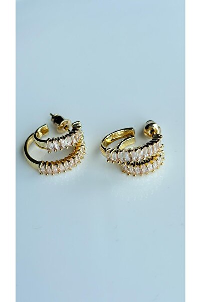 NİSA HOME Kadın Su Yolu Model Zirkon Kesme Taşlı Gold & Gümüş Renk Küpe – Şık ve Işıltılı Tasarım.