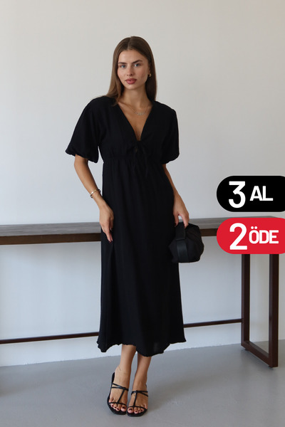 Balenbi Γυναικείο ελαφρύ διαφανές βασικό φόρεμα μουσελίνας με δέσιμο μπροστά 1105