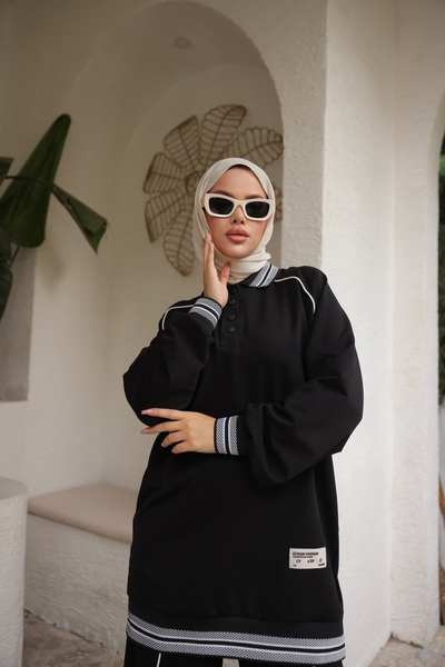 MİMİ Luxury Wear طقم بدلة رياضية نسائية بياقة بولو كبيرة الحجم - طقم مكون من ...