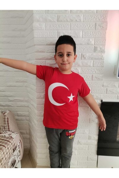 Hakem triko Türk Bayrağı Baskılı Kırmızı Süprem Tişört