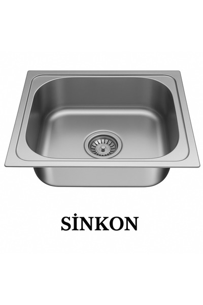SİNKON Tezgah Üstü Evye Paslanmaz Krom Evye 40x50 Büyük Sifon Dahildir 0,6mm