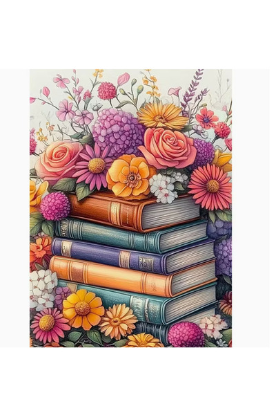 ŞAN ART DESİGN KİTAPLAR VE ÇİÇEKLER 5D ELMAS MOZAİK PUZZLE BOYAMA SETİ 30*40cm