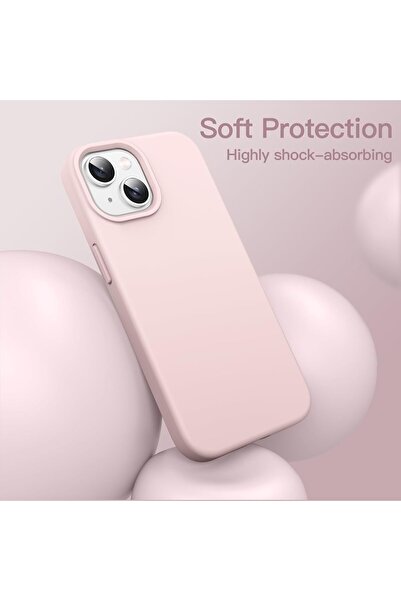 HyperAge iPhone 13 / 14 Kılıf İçi Kadife Kamera Yükseltili Lansman Silikon Kapak Pudra Pembe