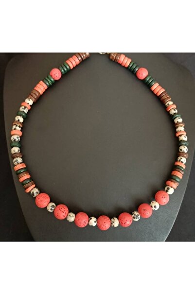 Birtakı'm Şeyler قلادة مصنوعة يدويًا من خرز جاسبر الأصلي وحجر الحمم البركانية...