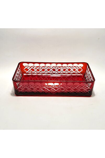 Akden Kristal Crystal Cut Ektrella Red Baton Presentation Glass Bowl
