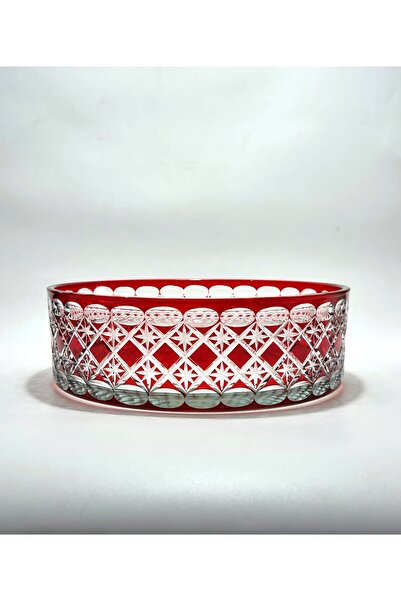 Akden Kristal Crystal Cutting Decor Estrella 25 cm Red Glass Bowl