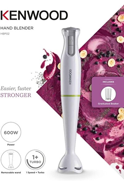 Kenwood Hand Blender 600W HBP02.001WH – Stick Blender with Turbo, Beaker & Removable Wand, White