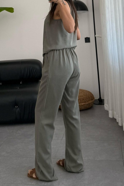 adba style Lyocell Dokuma Yelekli Palazzo Kadın Takım 4055