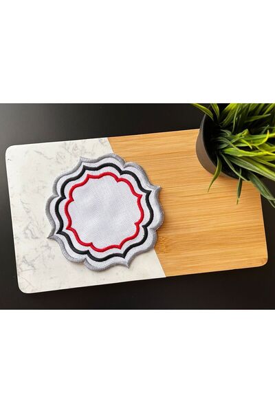 ELFİDA Luxury Embroidered Cocktail Coffee Serving Tray Napkin Mini Placemat Runner - 3-Piece Frame (2 Pcs)