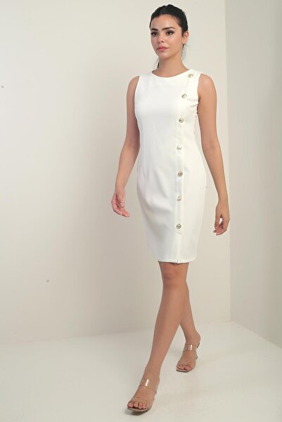 By Saygı Women's Self-Taped Side Button Short Dress