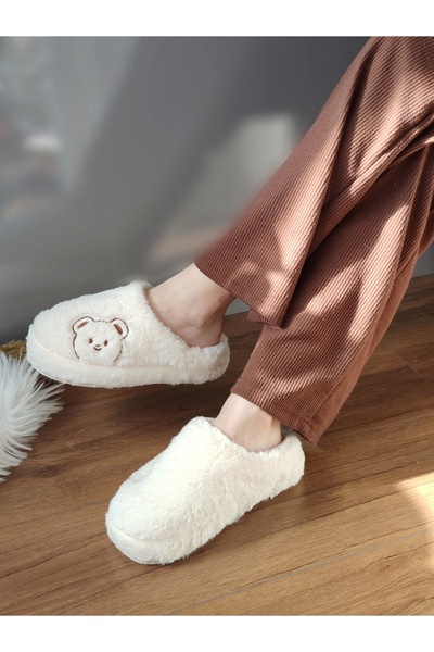 Behtah Kundura Kadın Ev Terliği Peluş Terlik Çeyiz ve Bohça Terliği Ses Yapmaz Kalın Taban