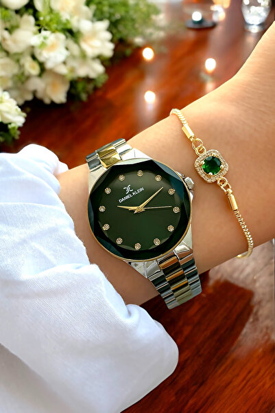 Daniel Klein Kadın Altın Gümüş Kordon Yeşil Kadran Yeni Sezon Orijinal Çelik Kol Saati Bileklik Hediyeli