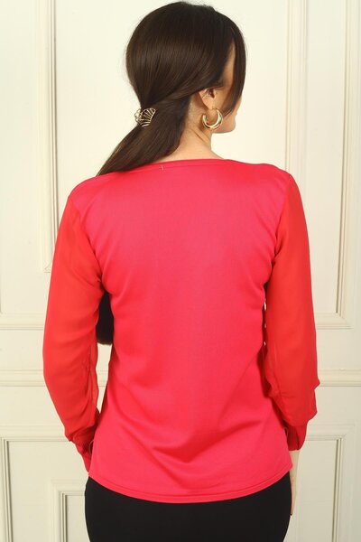 By Saygı Women's V-Neck Half Stripe Sleeves Chiffon Sweater