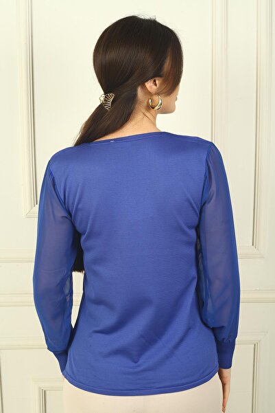 By Saygı Жіночий светр з V-подібним вирізом і рукавами з шифону