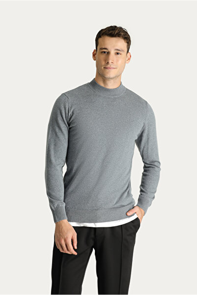 Kiğılı Yarım Balıkçı Yaka Slim Fit Dar Kesim Pamuklu Triko Kazak