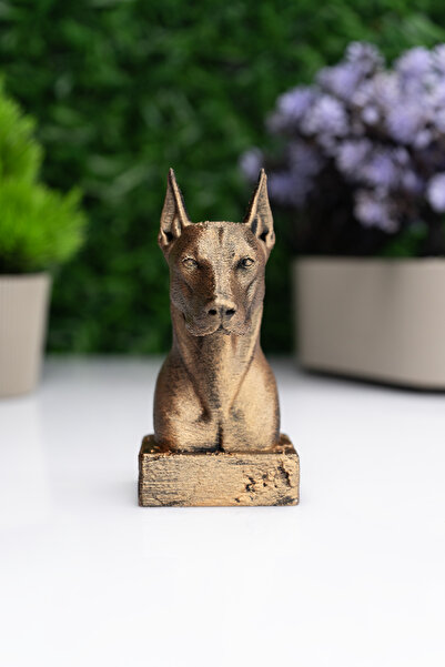 Makerpax Doberman Köpek Büst Heykel – El Yapımı Dekoratif Figür 10cm – Masa Üstü Süs Eşyası