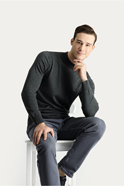 Kiğılı Yarım Balıkçı Yaka Slim Fit Dar Kesim Pamuklu Triko Kazak