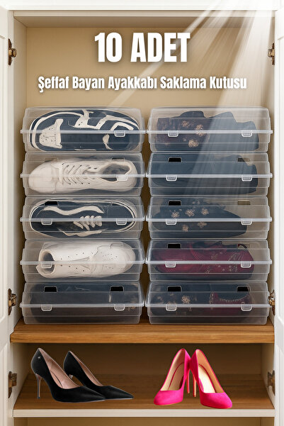 Metsar Home 10’lu Şeffaf Kadın Ayakkabı Saklama Kutusu – Hava Delikli, Istifl...