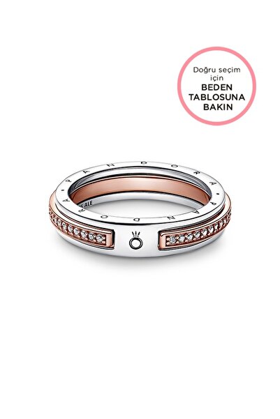 Pandora Signature İki Renkli Logo ve Pavé Yüzük