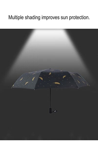 huitich Automatic Feather Print Umbrella Black