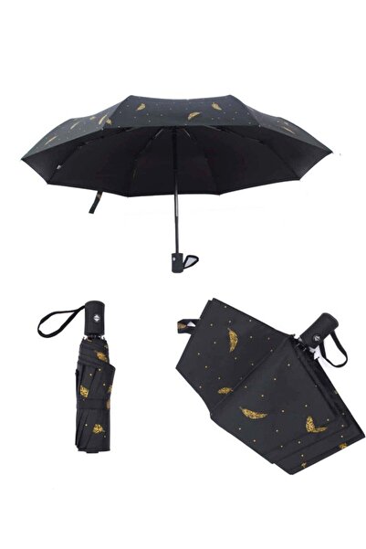 huitich Automatic Feather Print Umbrella Black