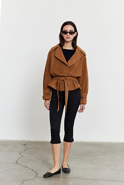 FACETTE Camel Kemerli Süet Ceket