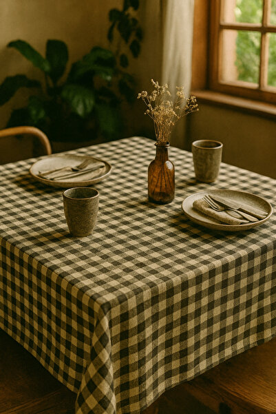 OGİ HOME Față de masă din bumbac în carouri Lily Piti, husă multifuncțională