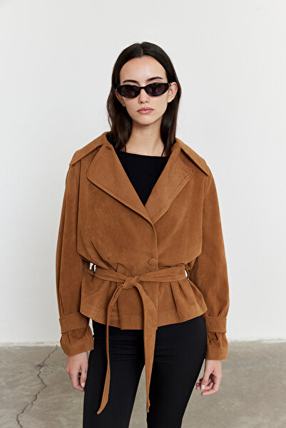 FACETTE Camel Kemerli Süet Ceket