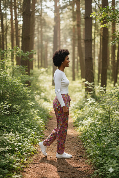 Stitch Shop Kadın Beli Lastikli Bürümcük Kumaş Bol Paça Pantolon