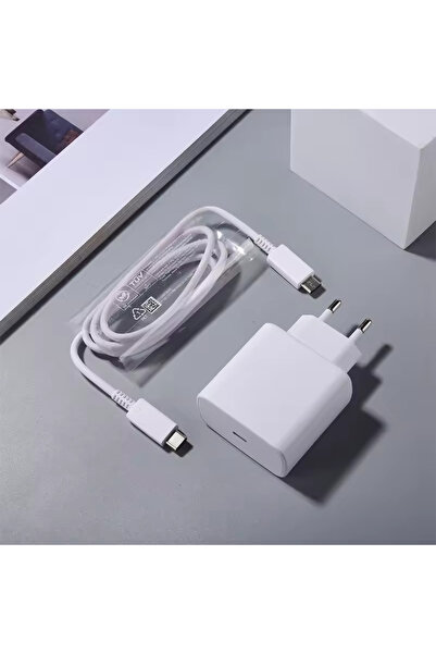 Samsung مجموعة شاحن S24 Ultra الأصلي باللون الأبيض من الاتحاد الأوروبي، محول شحن سريع 45 وات، كابل 5 أمبير أصلي