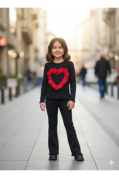 HÜMAKİDSWEAR طقم أطفال أسود برباط أحمر على شكل قلب