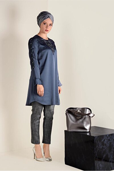 Alvina 4301 Model Guipure and Stone Detailed Tunic