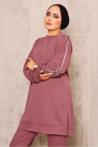 TRENDTESETTÜR KADIN MOR (LİLA) İNCİ DETAYLI PANTOLONLU TAKIM T 8672