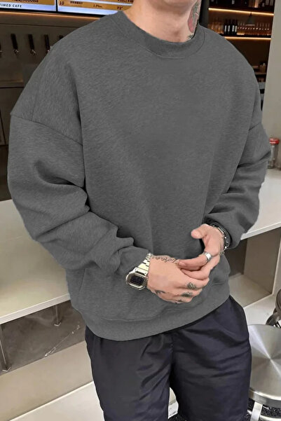 ARONA Mdb Men's Plain Crew Neck Sweater Smoked