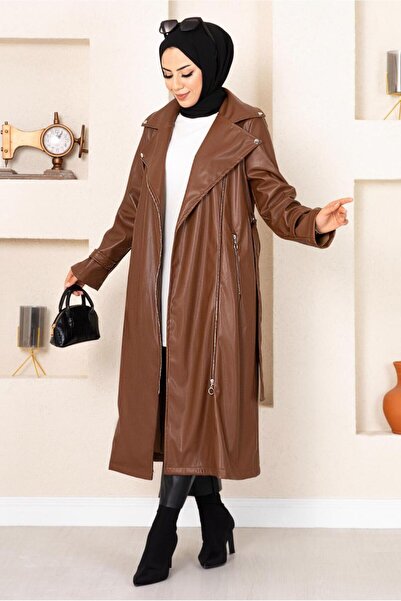 TRENDTESETTÜR Kadın Taba Fermuarlı Kuşaklı Deri Kap 18002