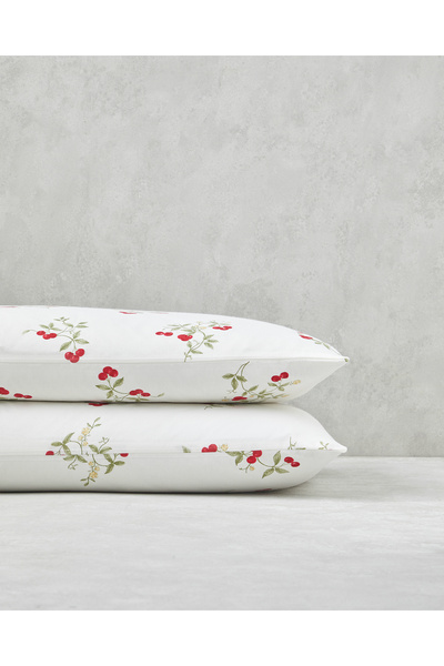 English Home Cherry Blossom Easy-Iron Μαξιλαροθήκη 2 τεμαχίων 50x70 cm Λευκό - Κόκκινο