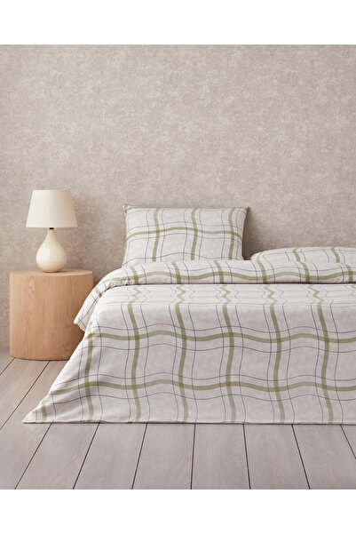 English Home Σετ Παπλωματοθήκης Wave Check Easy Ironing Μονό 160x220 cm Ανοιχτό Πράσινο-Μπεζ