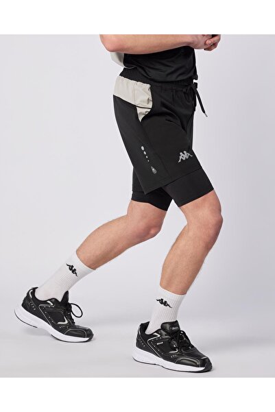 Kappa Midtown Double Short Erkek Siyah-Gri Regular Fit Taytlı Şort